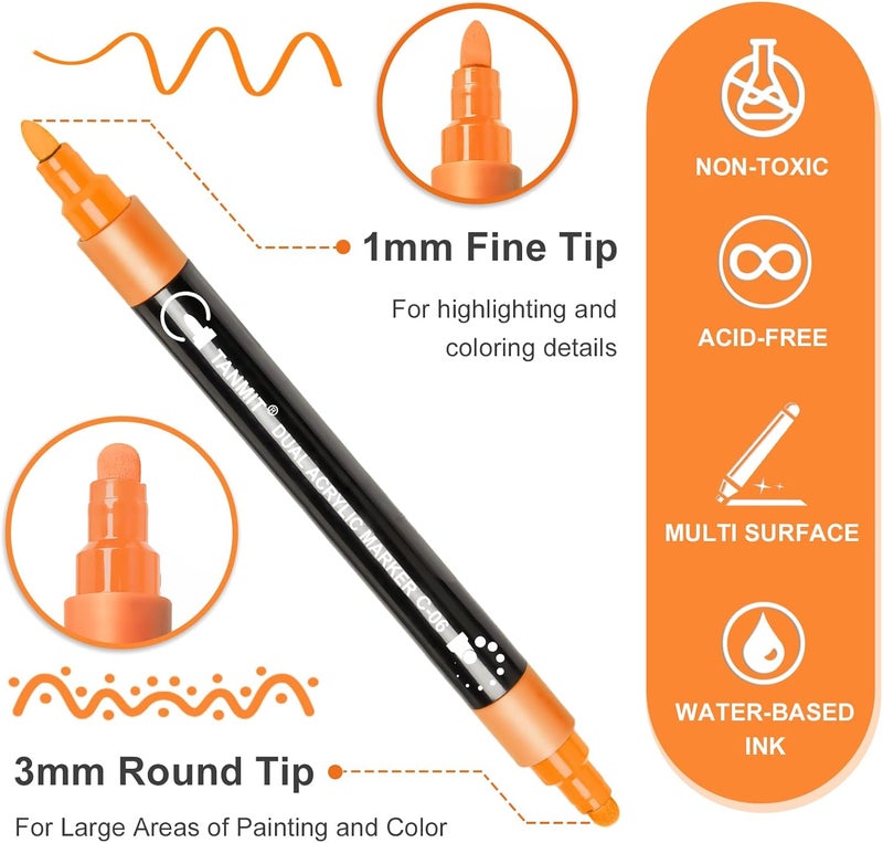 TANMIT Acrylic Paint Pens Markers, 60 Colors Dual Tip Acrylic Paint Pens for Rock Painting, Wood, Canvas, Stone, Glass, Ceramic Surfaces, DIY Crafts Making Art Supplies (Round Tip and Fine Tip) - Image 2